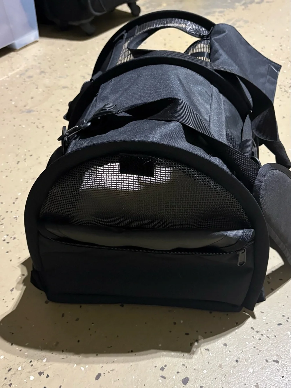 Black Pet Travel Duffel — Breathable Mesh Carrier